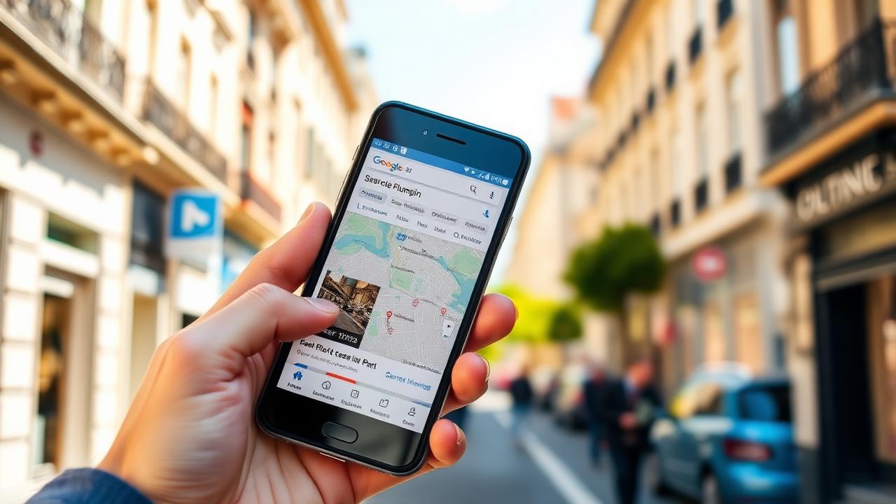 Smartphone affichant une recherche Google Maps locale pour un artisan